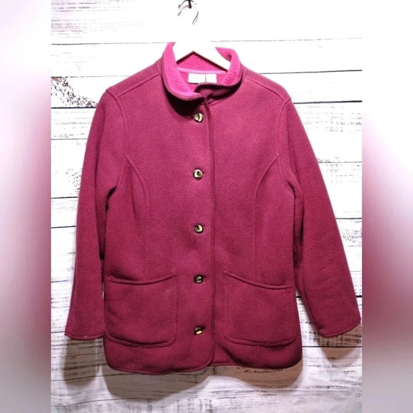LL Bean‎ Fleece Plush Cozy Chore Barn Coat Berry Pink size Large Petite Granola - Picture 1 of 7